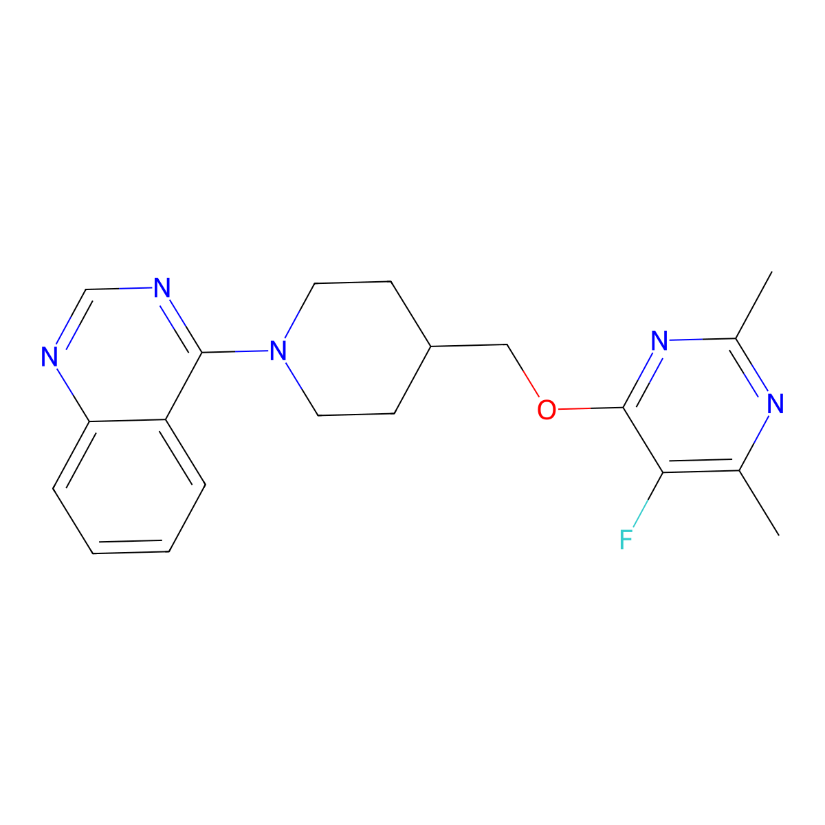 4-(4-{[(5-Fluoro-2,6-dimethylpyrimidin-4-yl)oxy]methyl}piperidin-1-yl)quinazoline molecular structure, CAS 2640830-78-8