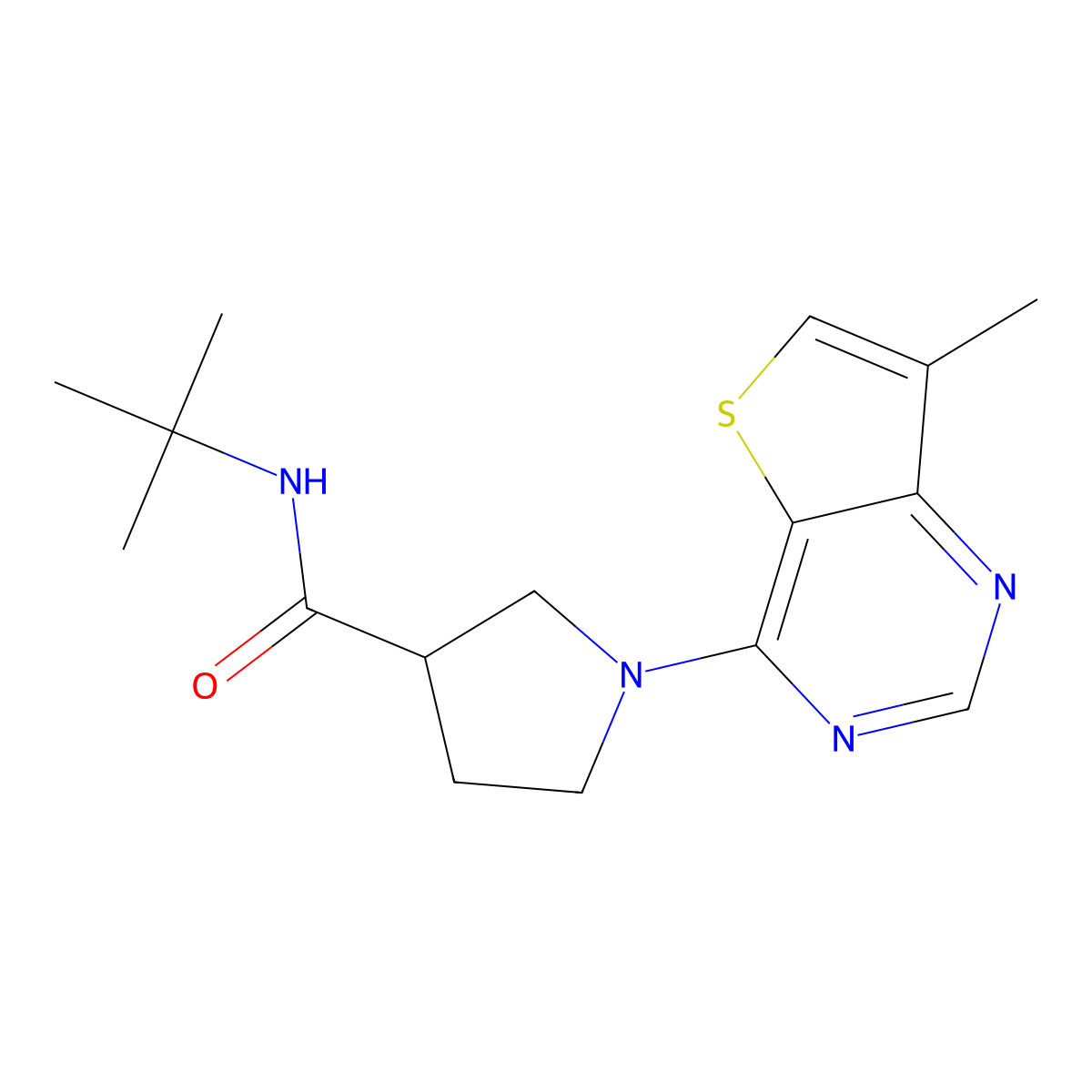 N-tert-butyl-1-{7-methylthieno[3,2-d]pyrimidin-4-yl}pyrrolidine-3-carboxamide molecular structure, CAS 2640830-85-7