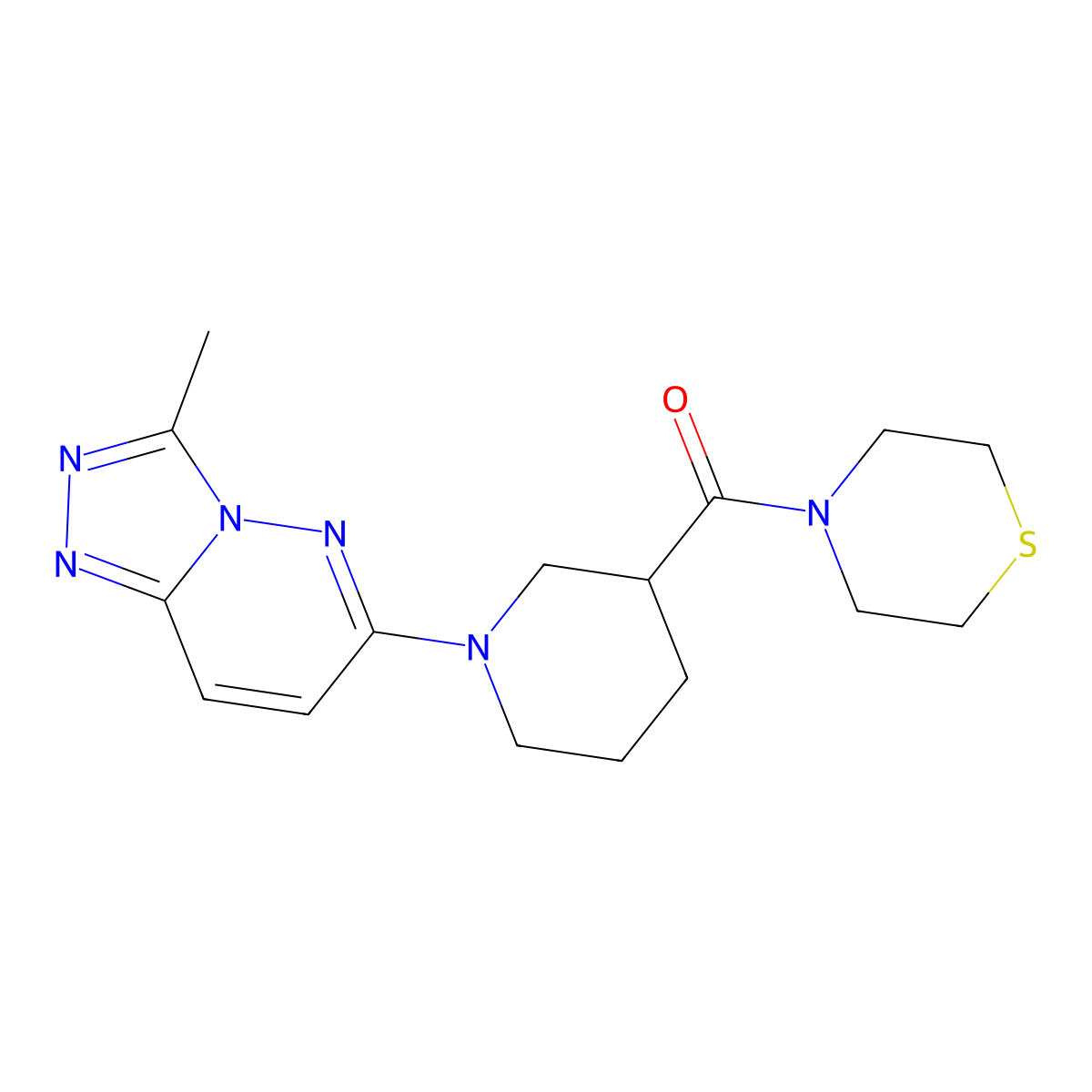4-(1-{3-Methyl-[1,2,4]triazolo[4,3-b]pyridazin-6-yl}piperidine-3-carbonyl)thiomorpholine molecular structure, CAS 2640830-94-8