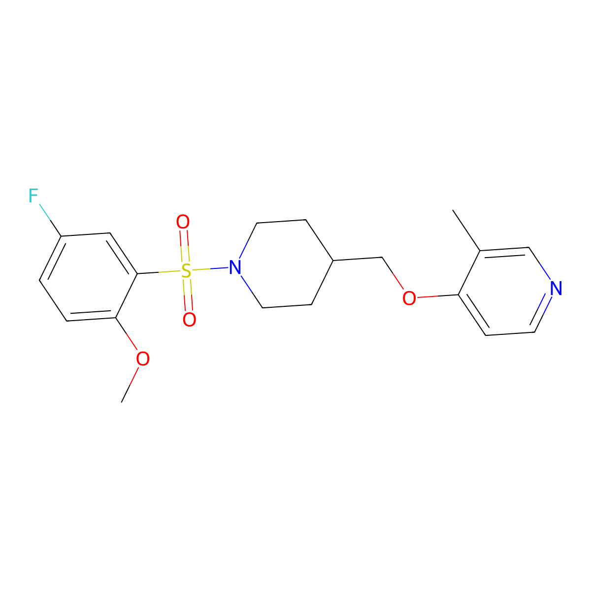 4-{[1-(5-Fluoro-2-methoxybenzenesulfonyl)piperidin-4-yl]methoxy}-3-methylpyridine molecular structure, CAS 2640830-96-0