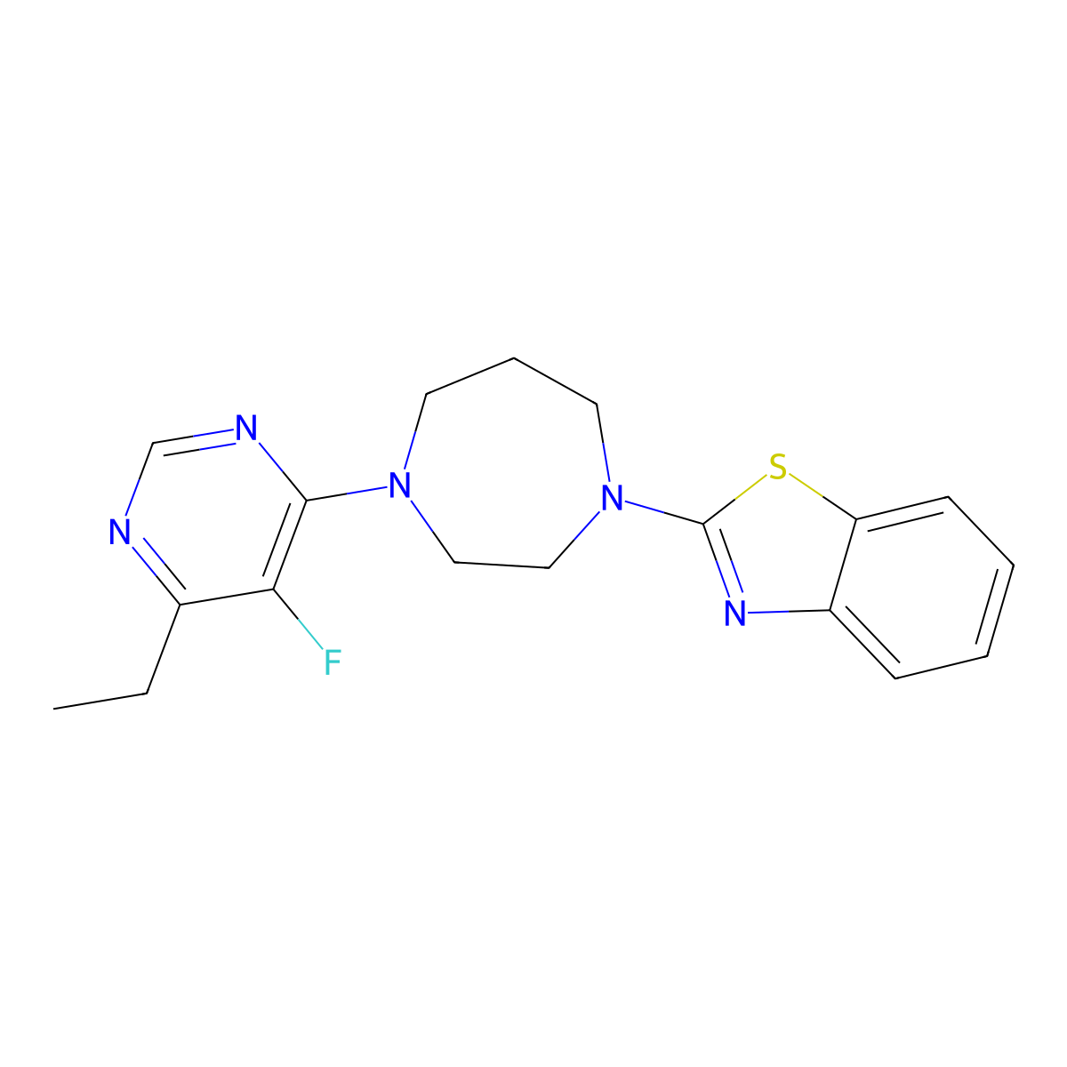 2-[4-(6-Ethyl-5-fluoropyrimidin-4-yl)-1,4-diazepan-1-yl]-1,3-benzothiazole molecular structure, CAS 2640831-03-2