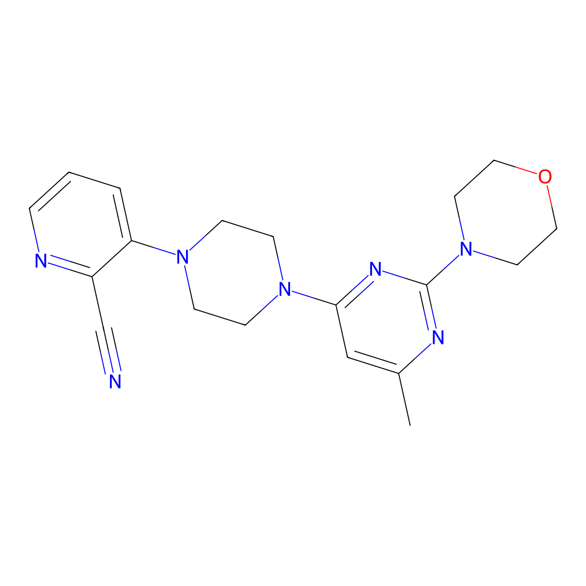 3-{4-[6-Methyl-2-(morpholin-4-yl)pyrimidin-4-yl]piperazin-1-yl}pyridine-2-carbonitrile molecular structure, CAS 2640831-05-4