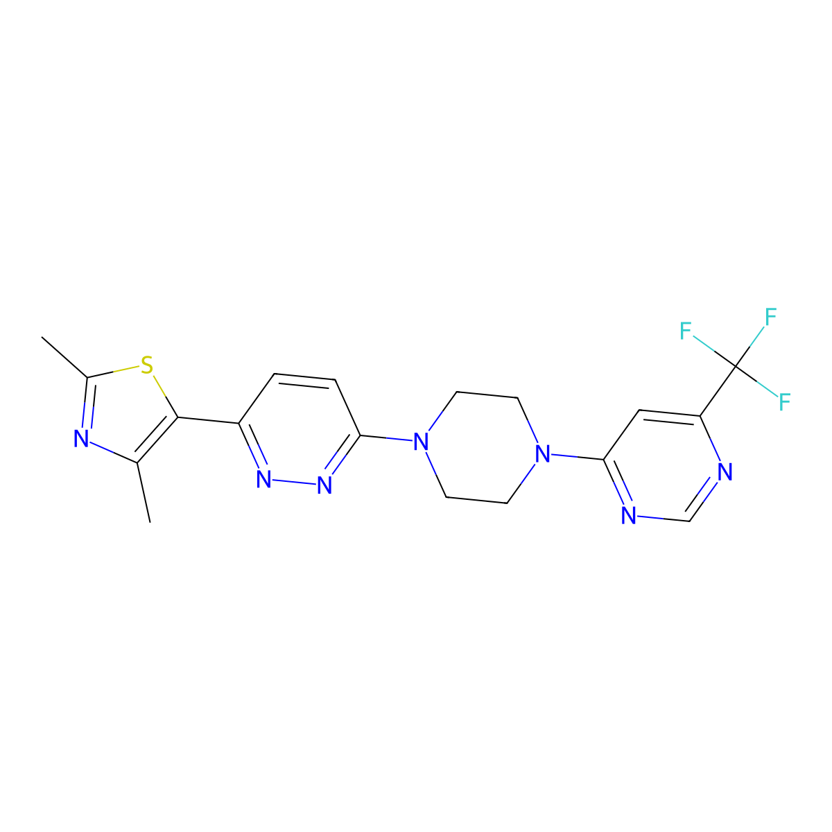 3-(2,4-Dimethyl-1,3-thiazol-5-yl)-6-{4-[6-(trifluoromethyl)pyrimidin-4-yl]piperazin-1-yl}pyridazine molecular structure, CAS 2640831-08-7