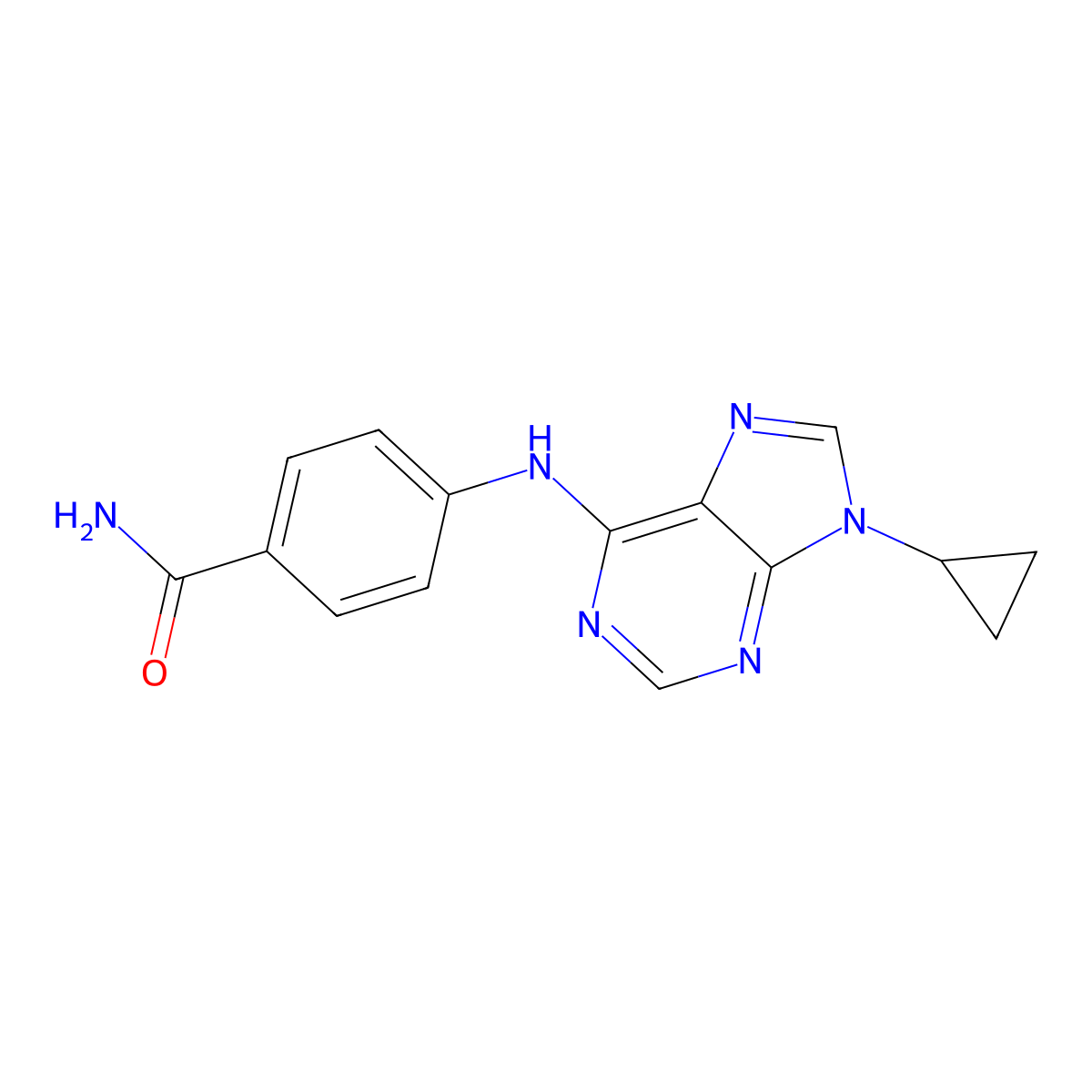 4-[(9-cyclopropyl-9H-purin-6-yl)amino]benzamide molecular structure, CAS 2640834-74-6