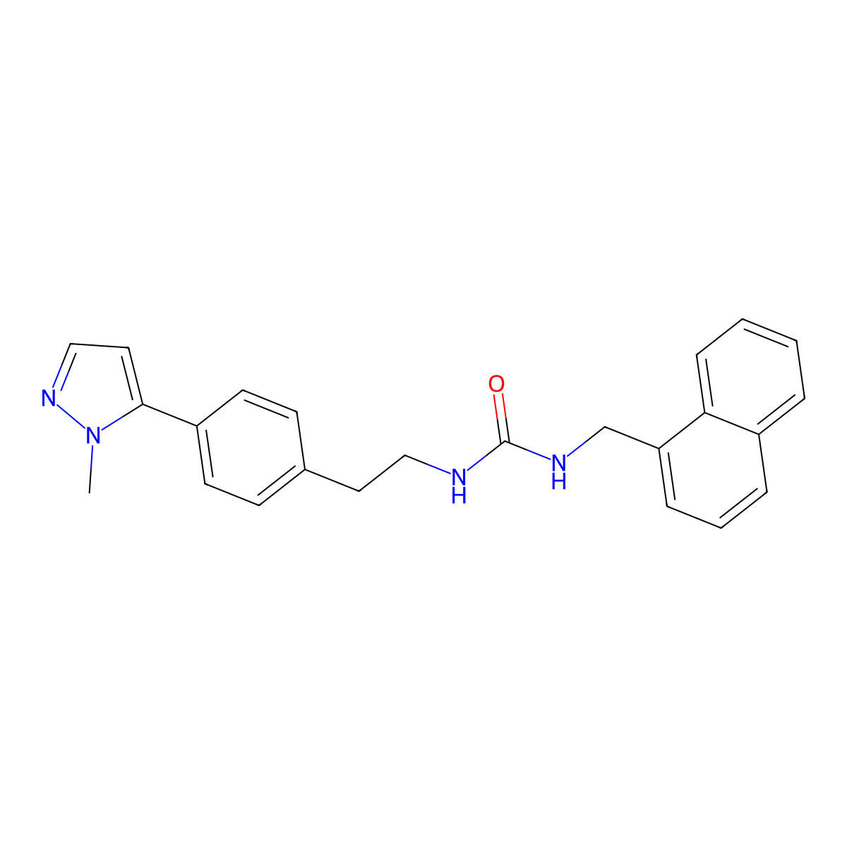 3-{2-[4-(1-methyl-1H-pyrazol-5-yl)phenyl]ethyl}-1-[(naphthalen-1-yl)methyl]urea molecular structure, CAS 2640834-75-7