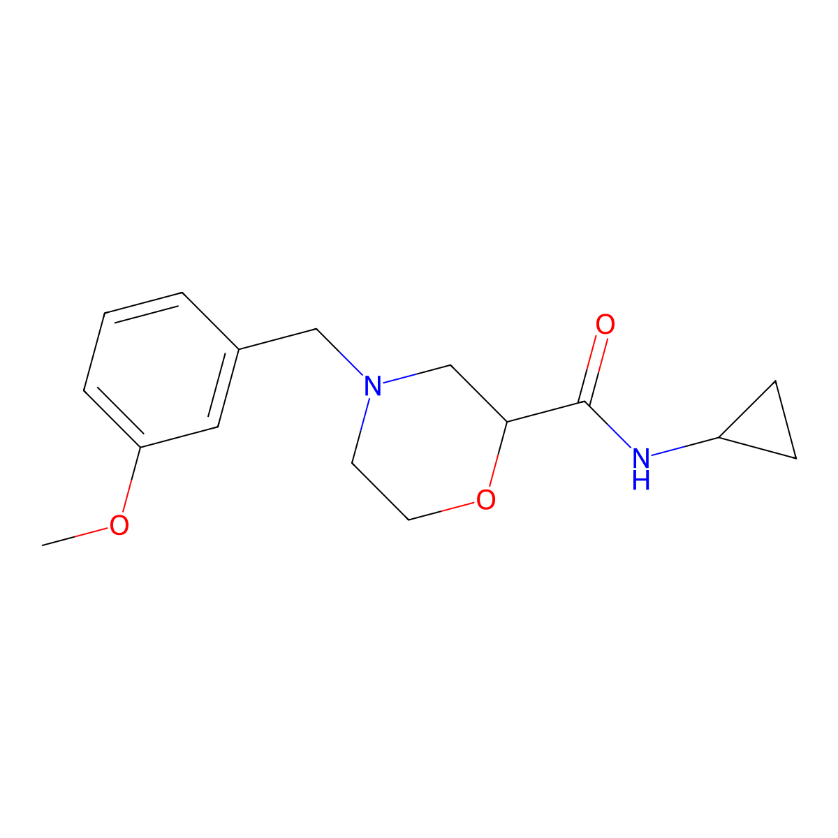 N-cyclopropyl-4-[(3-methoxyphenyl)methyl]morpholine-2-carboxamide molecular structure, CAS 2640834-76-8