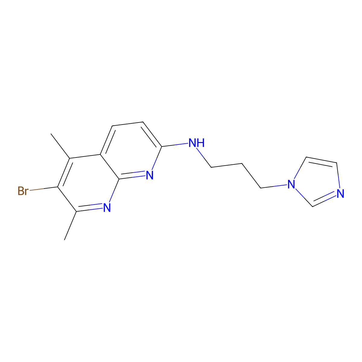 6-bromo-N-[3-(1H-imidazol-1-yl)propyl]-5,7-dimethyl-1,8-naphthyridin-2-amine molecular structure, CAS 2640834-79-1
