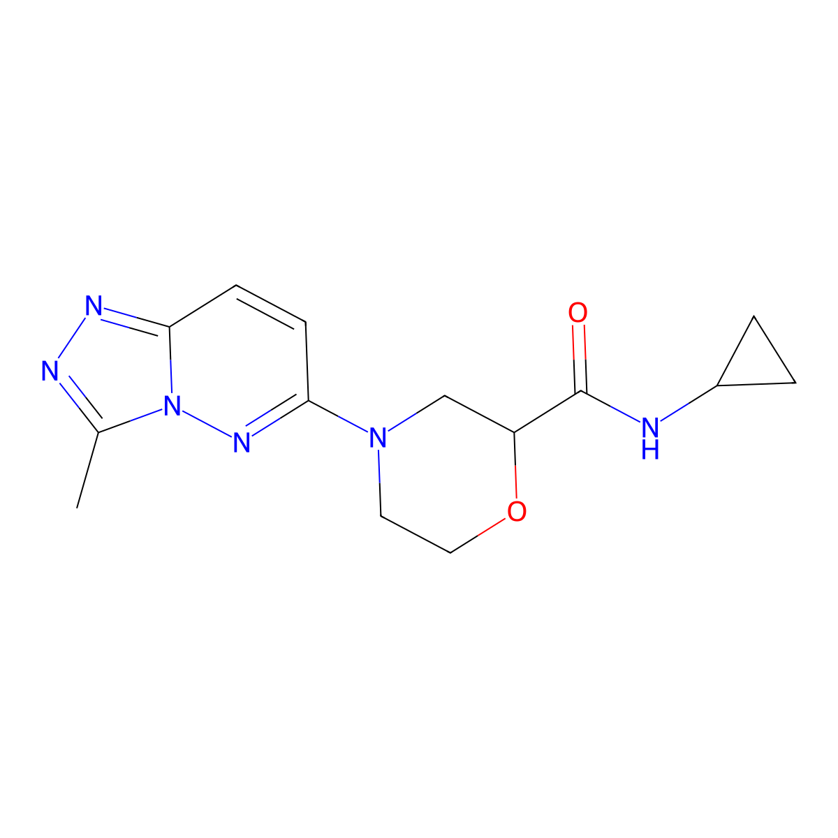 N-cyclopropyl-4-{3-methyl-[1,2,4]triazolo[4,3-b]pyridazin-6-yl}morpholine-2-carboxamide molecular structure, CAS 2640834-84-8