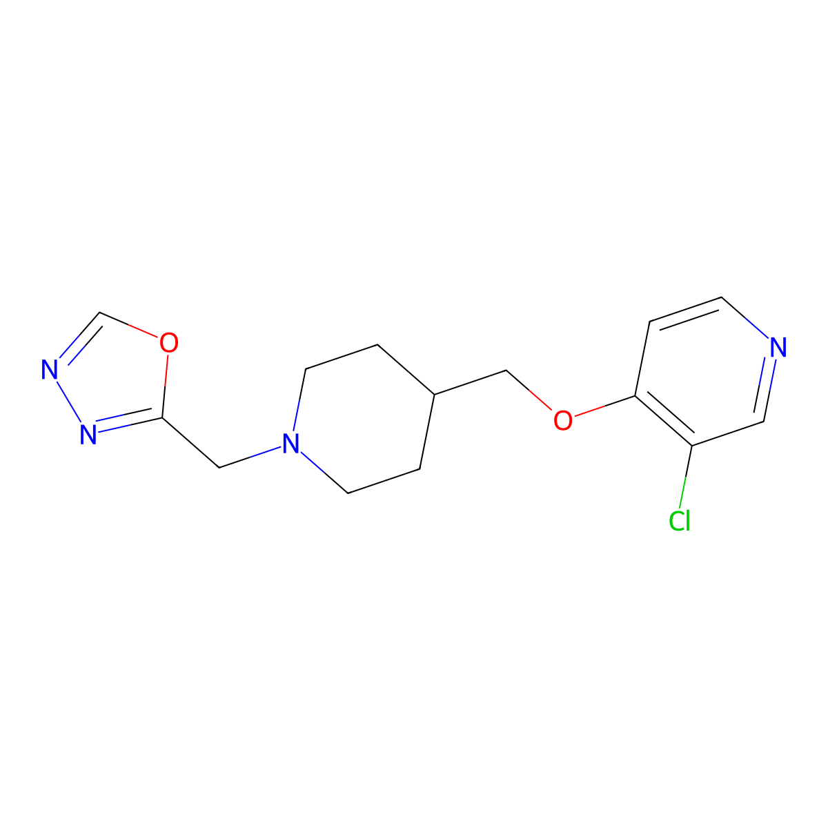 3-Chloro-4-({1-[(1,3,4-oxadiazol-2-yl)methyl]piperidin-4-yl}methoxy)pyridine molecular structure, CAS 2640834-85-9
