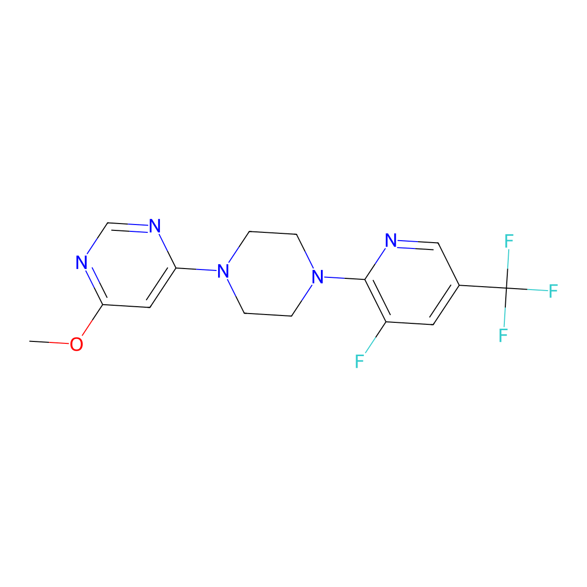 4-{4-[3-Fluoro-5-(trifluoromethyl)pyridin-2-yl]piperazin-1-yl}-6-methoxypyrimidine molecular structure, CAS 2640834-90-6
