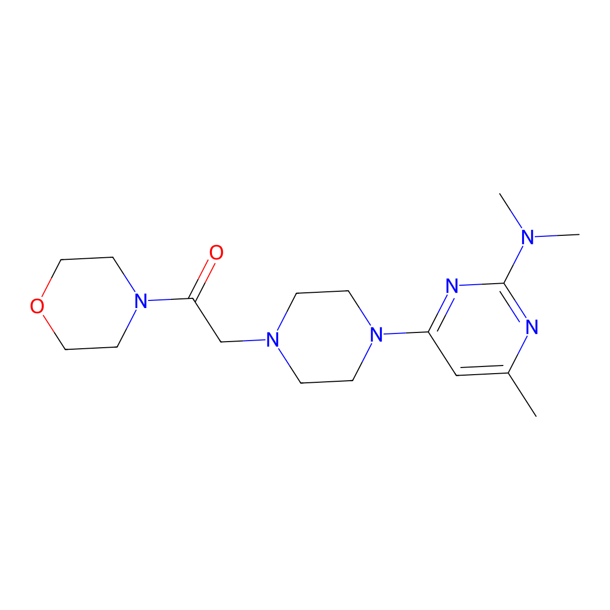 2-{4-[2-(Dimethylamino)-6-methylpyrimidin-4-yl]piperazin-1-yl}-1-(morpholin-4-yl)ethan-1-one molecular structure, CAS 2640834-93-9
