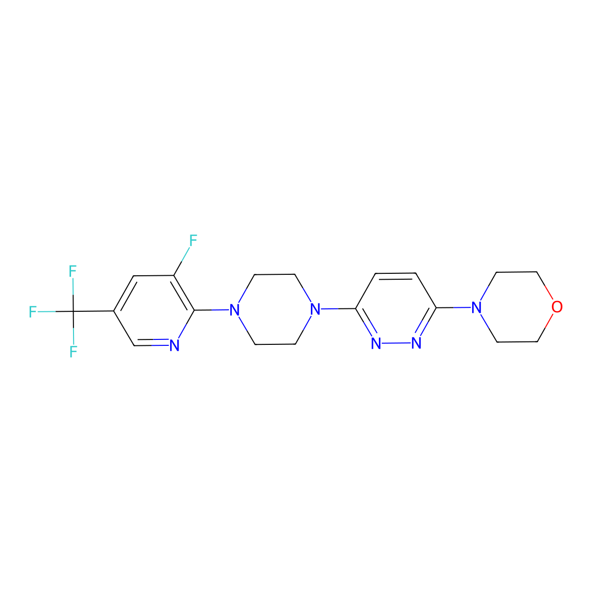4-(6-{4-[3-Fluoro-5-(trifluoromethyl)pyridin-2-yl]piperazin-1-yl}pyridazin-3-yl)morpholine molecular structure, CAS 2640834-96-2