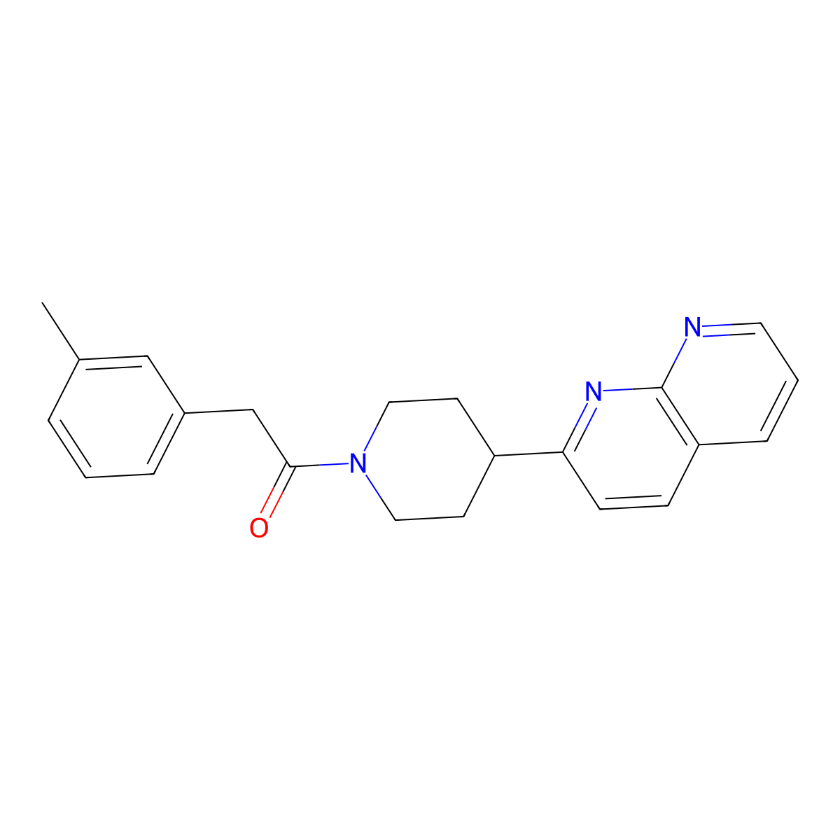 2-(3-Methylphenyl)-1-[4-(1,8-naphthyridin-2-yl)piperidin-1-yl]ethan-1-one molecular structure, CAS 2640834-97-3