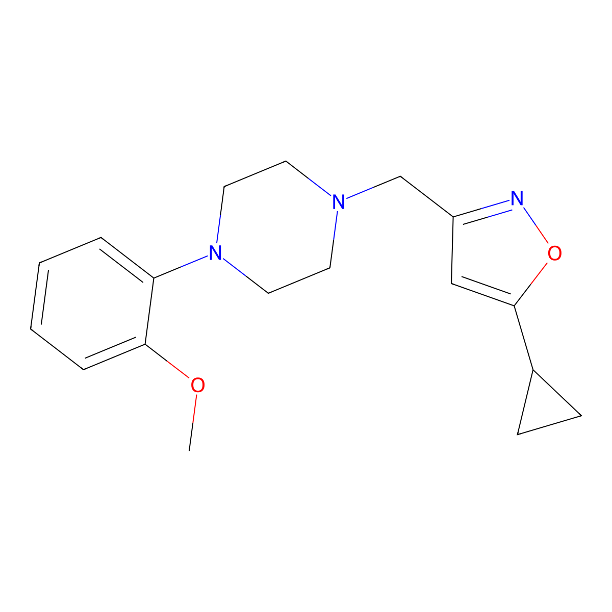 1-[(5-Cyclopropyl-1,2-oxazol-3-yl)methyl]-4-(2-methoxyphenyl)piperazine molecular structure, CAS 2640835-00-1