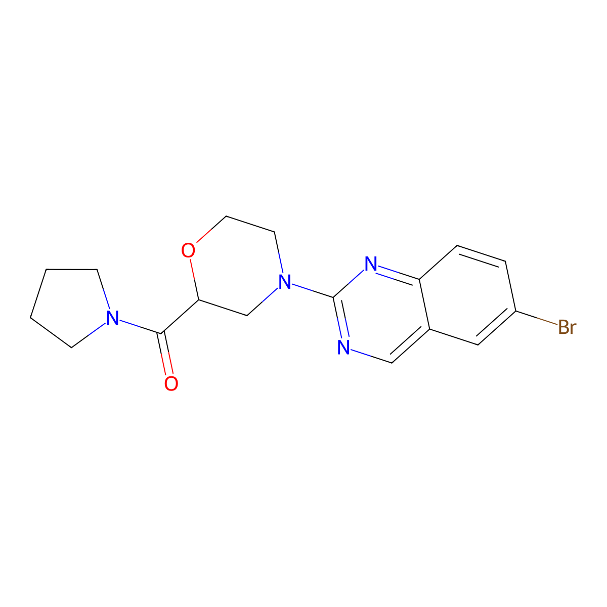 6-Bromo-2-[2-(pyrrolidine-1-carbonyl)morpholin-4-yl]quinazoline molecular structure, CAS 2640835-03-4