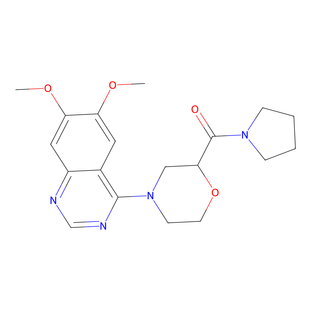 6,7-Dimethoxy-4-[2-(pyrrolidine-1-carbonyl)morpholin-4-yl]quinazoline molecular structure, CAS 2640835-08-9