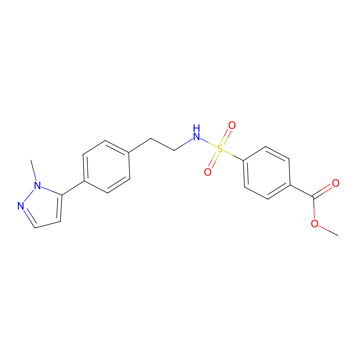 methyl 4-({2-[4-(1-methyl-1H-pyrazol-5-yl)phenyl]ethyl}sulfamoyl)benzoate molecular structure, CAS 2640835-11-4