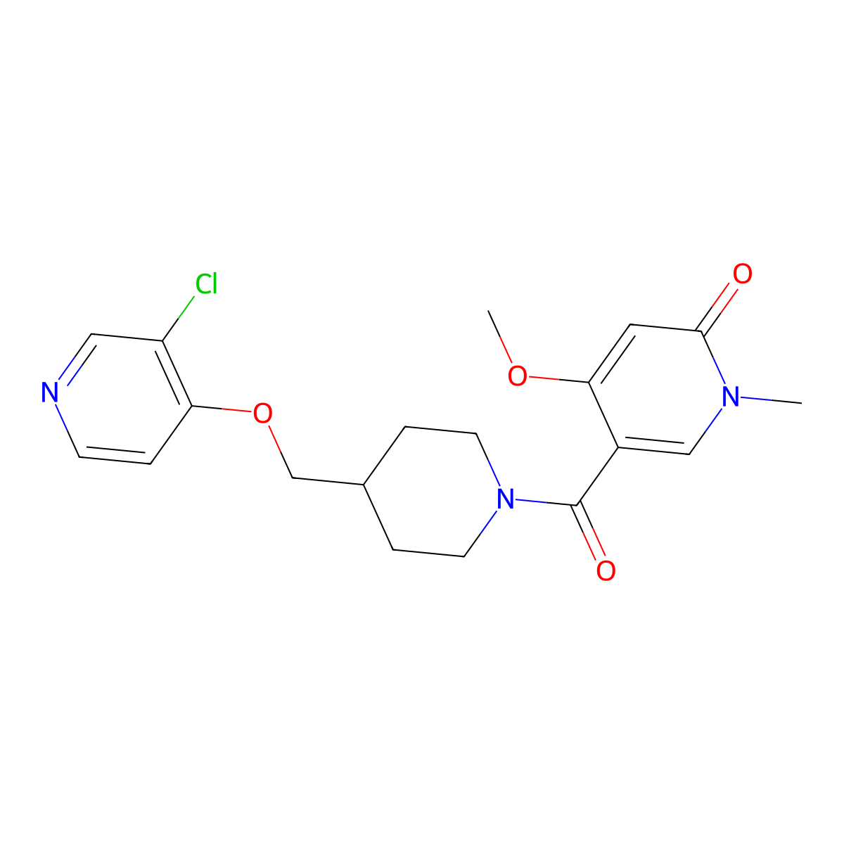 5-(4-{[(3-Chloropyridin-4-yl)oxy]methyl}piperidine-1-carbonyl)-4-methoxy-1-methyl-1,2-dihydropyridin-2-one molecular structure, CAS 2640835-12-5
