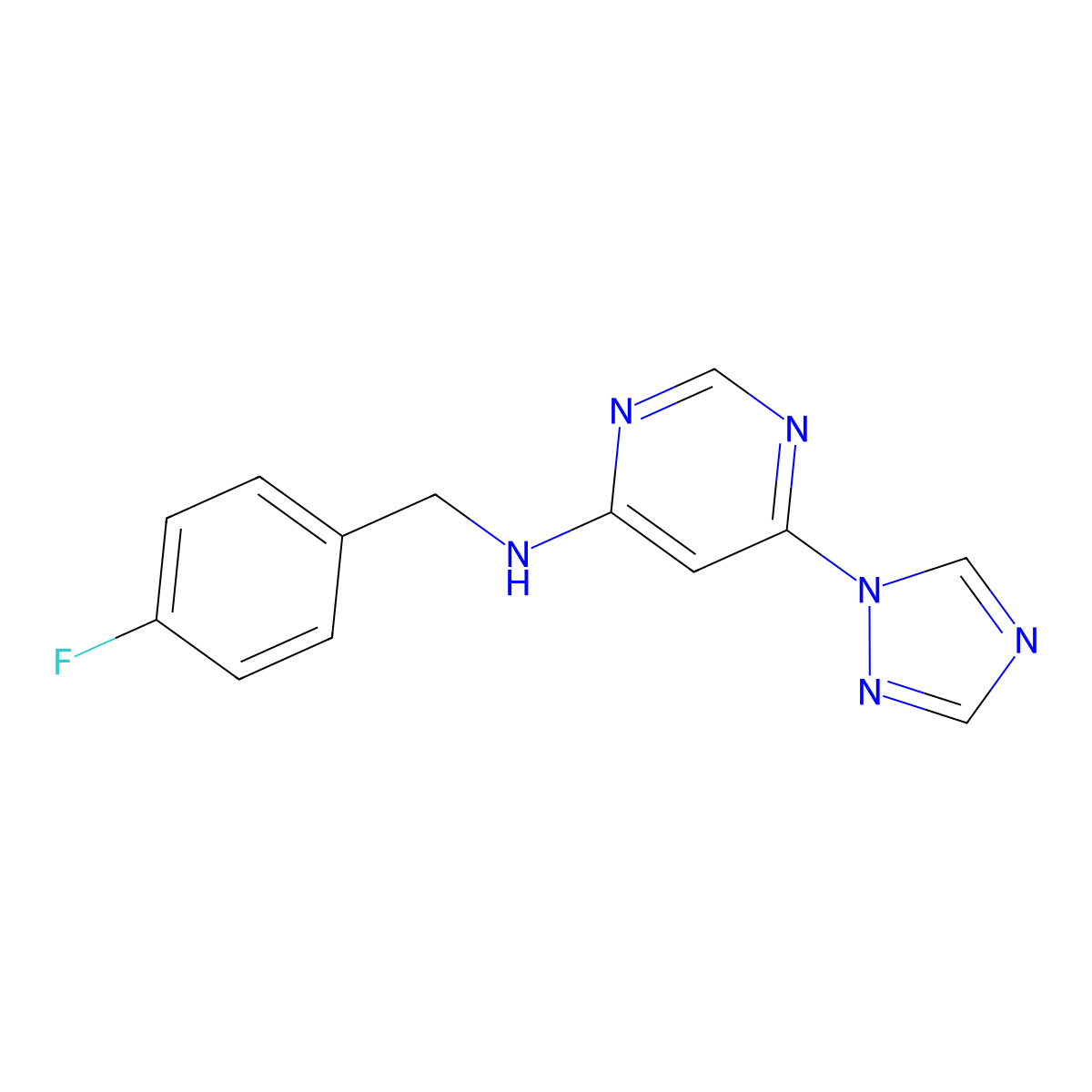 N-[(4-fluorophenyl)methyl]-6-(1H-1,2,4-triazol-1-yl)pyrimidin-4-amine molecular structure, CAS 2640835-15-8
