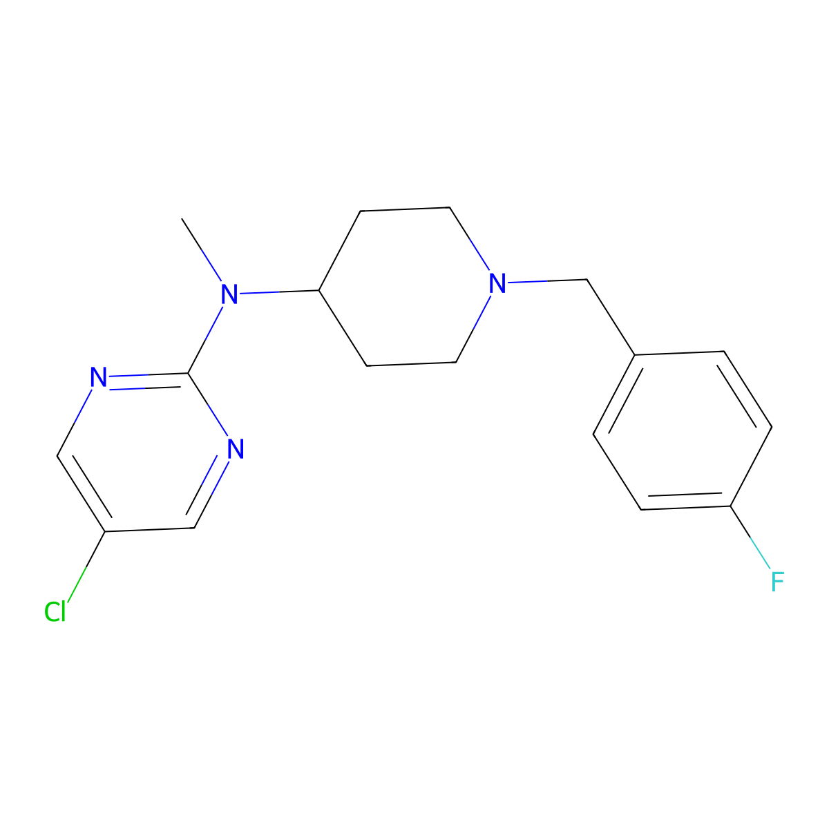 5-chloro-N-{1-[(4-fluorophenyl)methyl]piperidin-4-yl}-N-methylpyrimidin-2-amine molecular structure, CAS 2640835-16-9