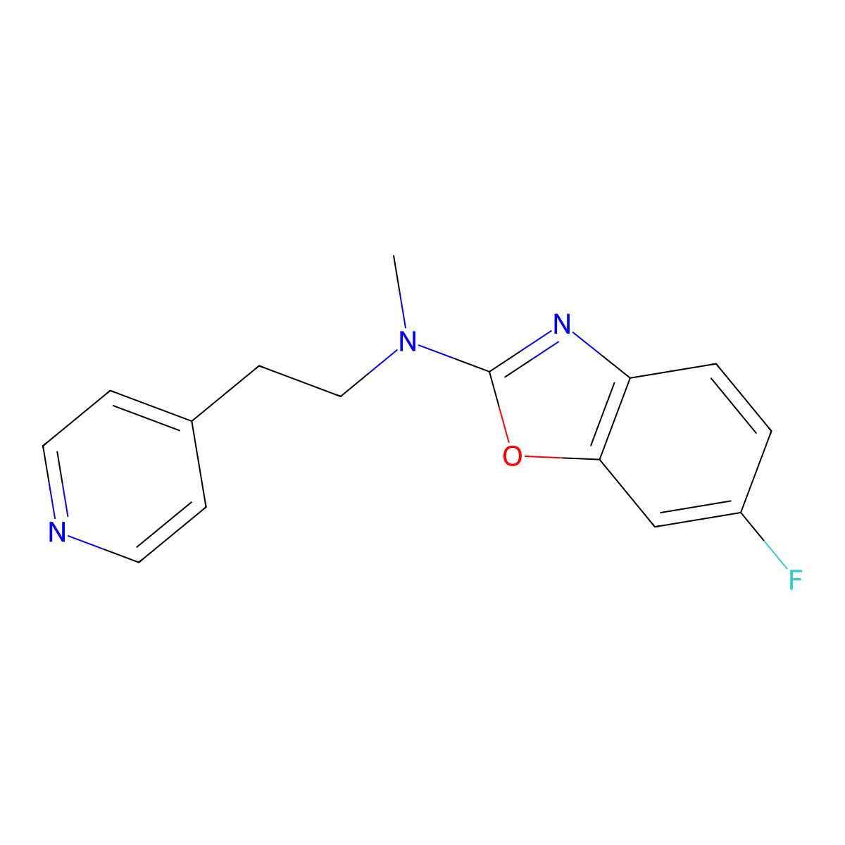 6-fluoro-N-methyl-N-[2-(pyridin-4-yl)ethyl]-1,3-benzoxazol-2-amine molecular structure, CAS 2640835-20-5