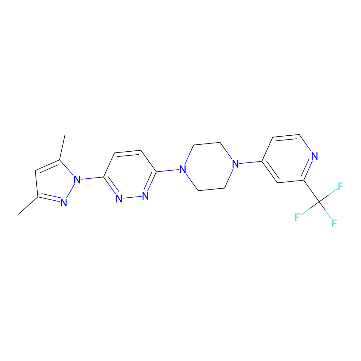 3-(3,5-dimethyl-1H-pyrazol-1-yl)-6-{4-[2-(trifluoromethyl)pyridin-4-yl]piperazin-1-yl}pyridazine molecular structure, CAS 2640835-22-7