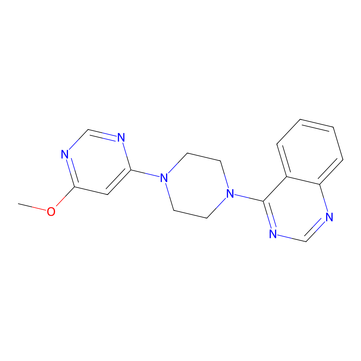 4-[4-(6-Methoxypyrimidin-4-yl)piperazin-1-yl]quinazoline molecular structure, CAS 2640835-24-9