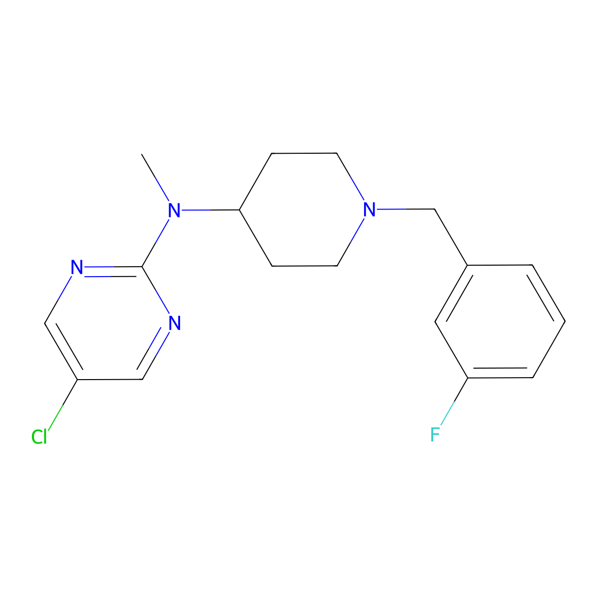 5-chloro-N-{1-[(3-fluorophenyl)methyl]piperidin-4-yl}-N-methylpyrimidin-2-amine molecular structure, CAS 2640835-25-0
