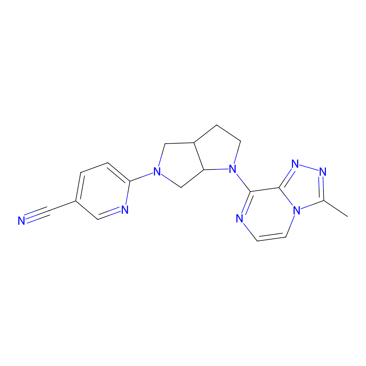 6-(1-{3-Methyl-[1,2,4]triazolo[4,3-a]pyrazin-8-yl}-octahydropyrrolo[2,3-c]pyrrol-5-yl)pyridine-3-carbonitrile molecular structure, CAS 2640835-26-1