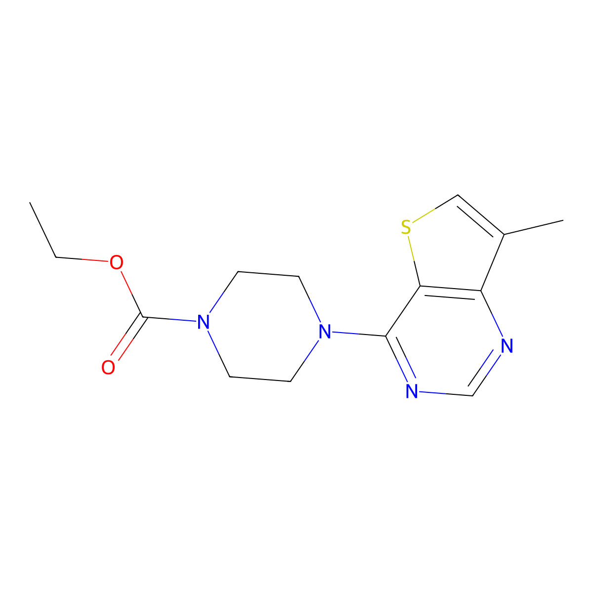 Ethyl 4-{7-methylthieno[3,2-d]pyrimidin-4-yl}piperazine-1-carboxylate molecular structure, CAS 2640835-36-3