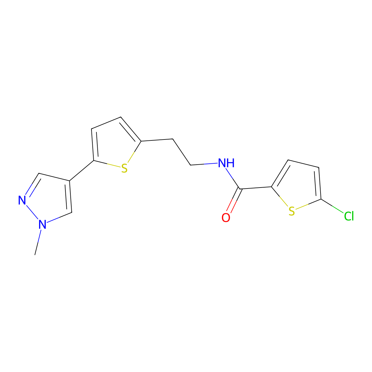 5-chloro-N-{2-[5-(1-methyl-1H-pyrazol-4-yl)thiophen-2-yl]ethyl}thiophene-2-carboxamide molecular structure, CAS 2640835-37-4