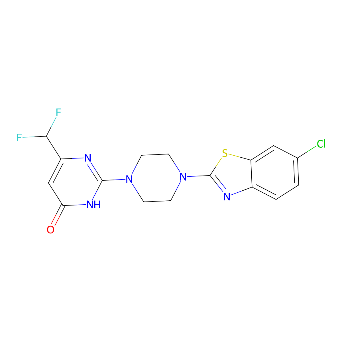 2-[4-(6-Chloro-1,3-benzothiazol-2-yl)piperazin-1-yl]-6-(difluoromethyl)-3,4-dihydropyrimidin-4-one molecular structure, CAS 2640835-38-5