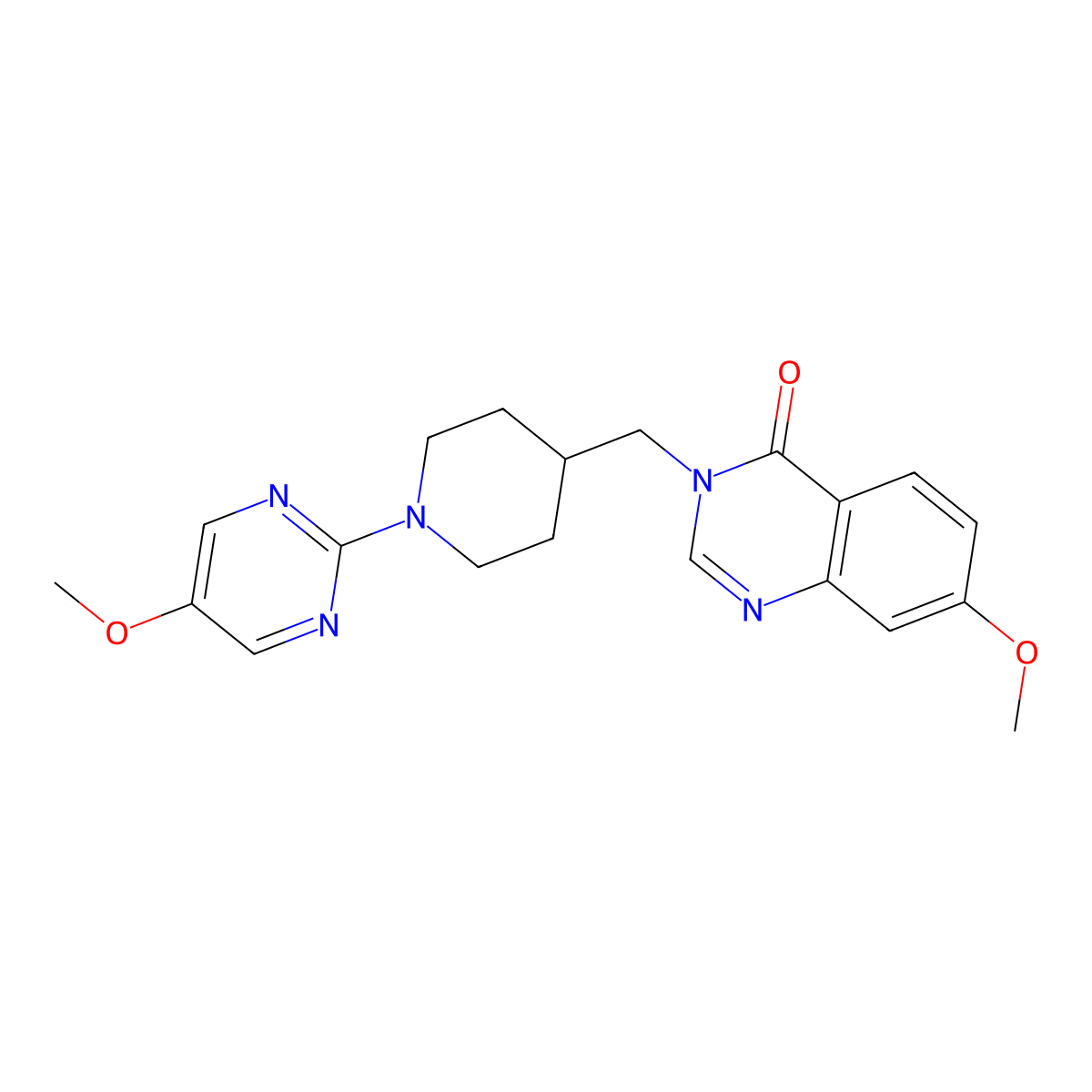 7-Methoxy-3-{[1-(5-methoxypyrimidin-2-yl)piperidin-4-yl]methyl}-3,4-dihydroquinazolin-4-one molecular structure, CAS 2640835-39-6