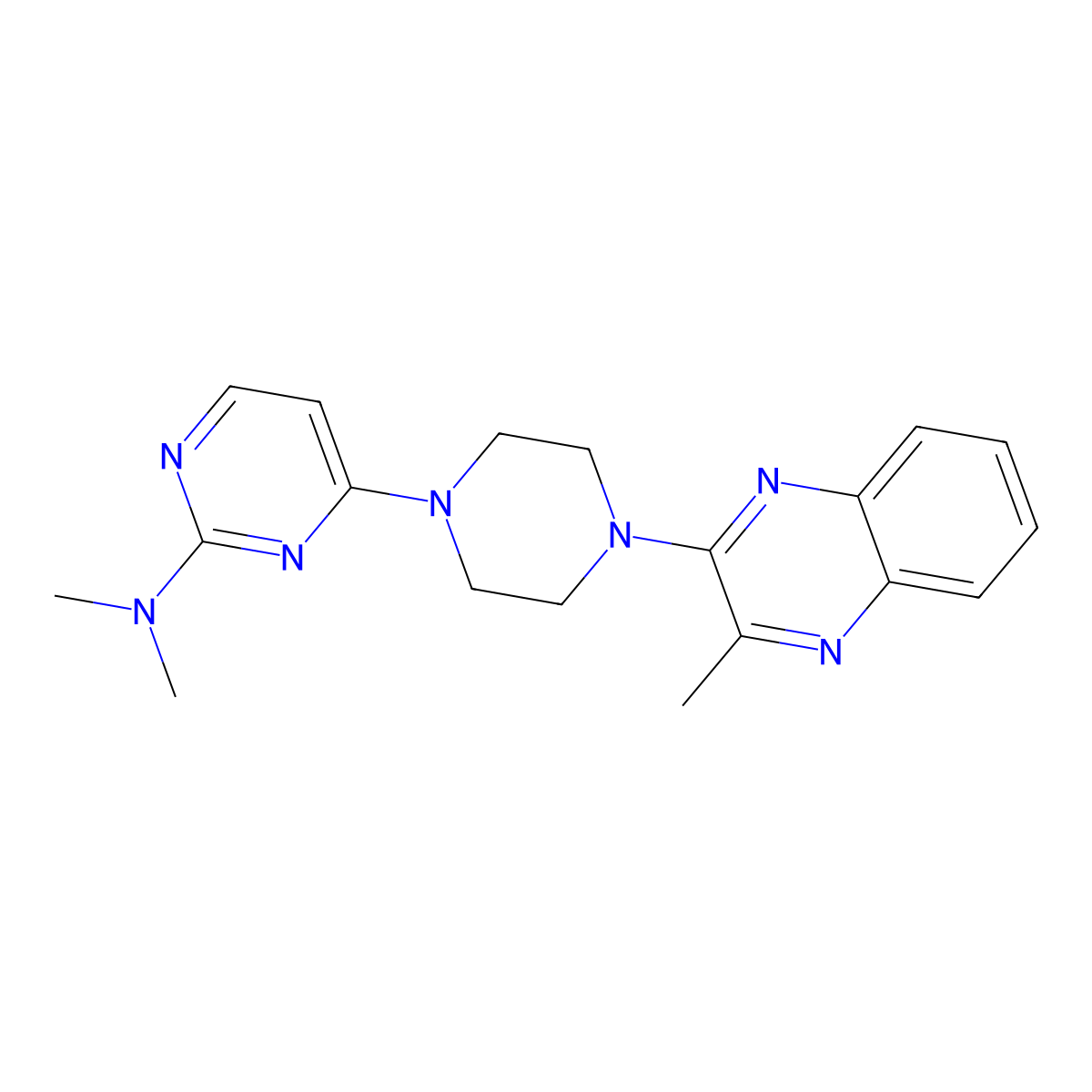 N,N-dimethyl-4-[4-(3-methylquinoxalin-2-yl)piperazin-1-yl]pyrimidin-2-amine molecular structure, CAS 2640835-51-2