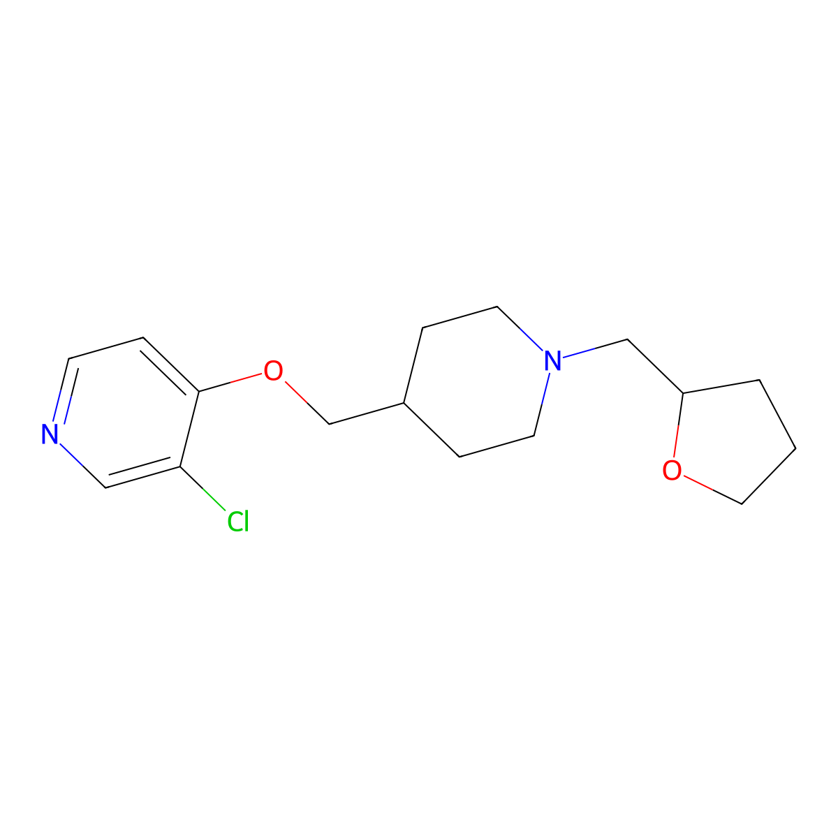 3-Chloro-4-({1-[(oxolan-2-yl)methyl]piperidin-4-yl}methoxy)pyridine molecular structure, CAS 2640835-59-0