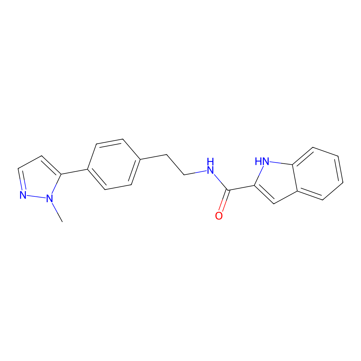 N-{2-[4-(1-methyl-1H-pyrazol-5-yl)phenyl]ethyl}-1H-indole-2-carboxamide molecular structure, CAS 2640835-61-4