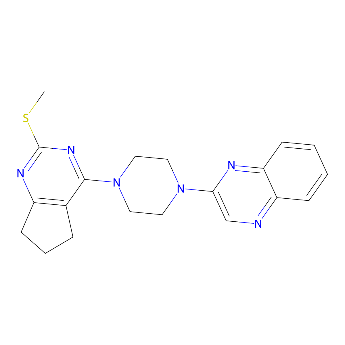 2-{4-[2-(methylsulfanyl)-5H,6H,7H-cyclopenta[d]pyrimidin-4-yl]piperazin-1-yl}quinoxaline molecular structure, CAS 2640835-62-5