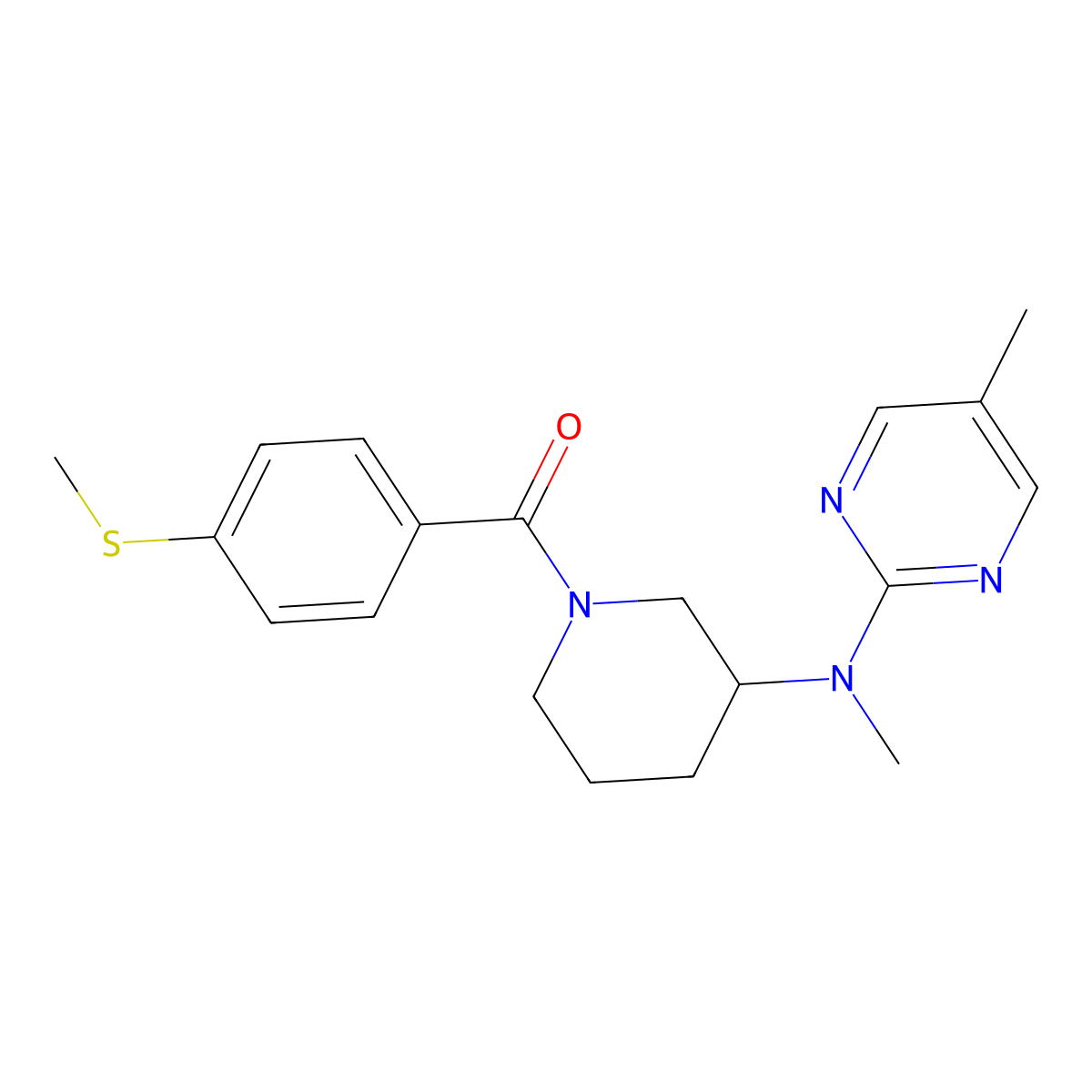 N,5-dimethyl-N-{1-[4-(methylsulfanyl)benzoyl]piperidin-3-yl}pyrimidin-2-amine molecular structure, CAS 2640835-65-8