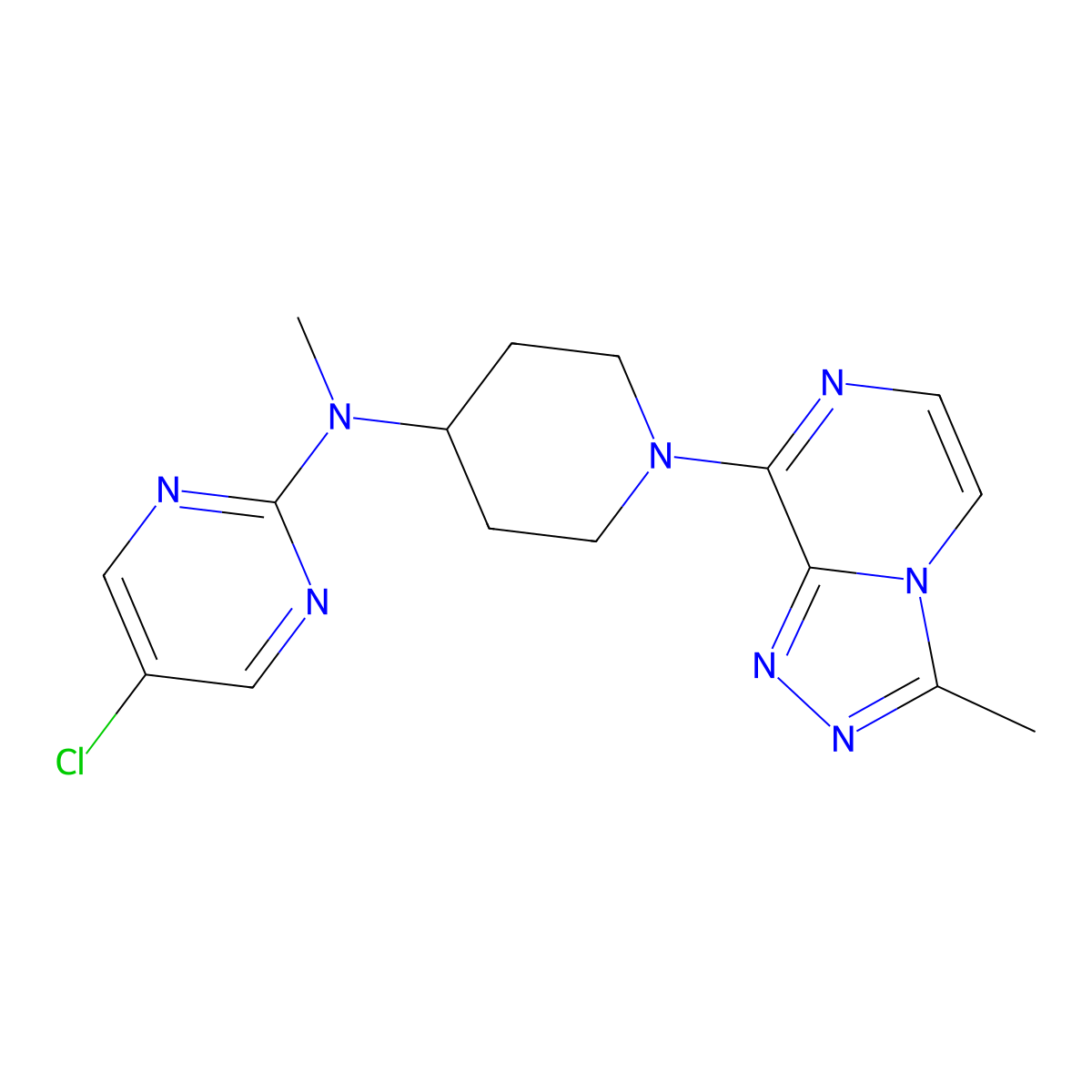 5-chloro-N-methyl-N-(1-{3-methyl-[1,2,4]triazolo[4,3-a]pyrazin-8-yl}piperidin-4-yl)pyrimidin-2-amine molecular structure, CAS 2640835-69-2