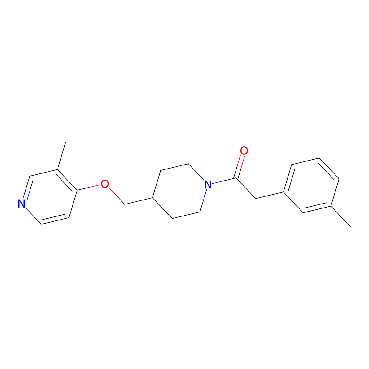 2-(3-Methylphenyl)-1-(4-{[(3-methylpyridin-4-yl)oxy]methyl}piperidin-1-yl)ethan-1-one molecular structure, CAS 2640835-72-7