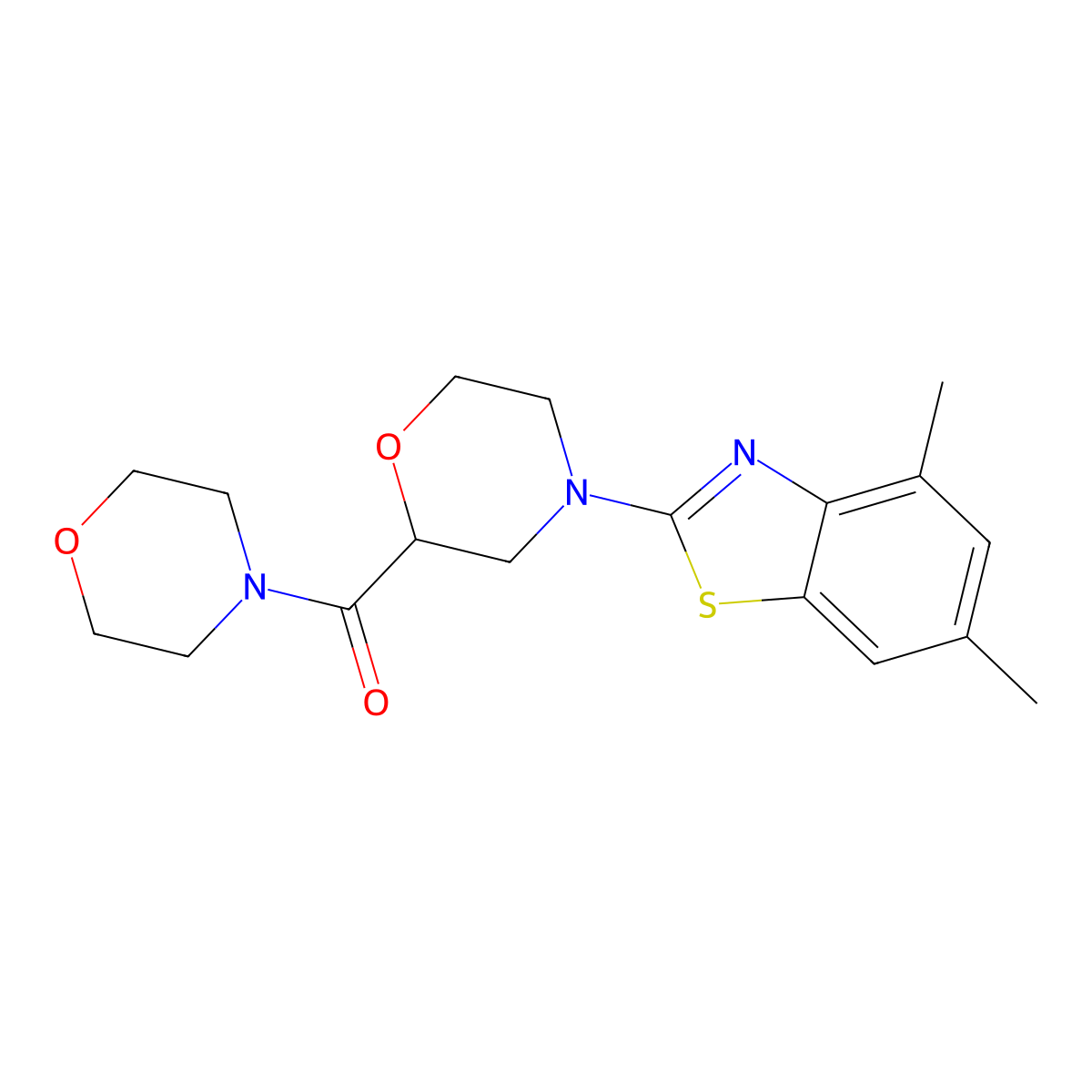 4,6-Dimethyl-2-[2-(morpholine-4-carbonyl)morpholin-4-yl]-1,3-benzothiazole molecular structure, CAS 2640835-73-8