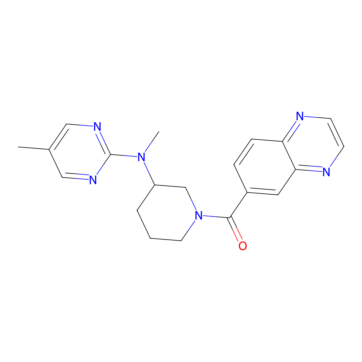 N,5-dimethyl-N-[1-(quinoxaline-6-carbonyl)piperidin-3-yl]pyrimidin-2-amine molecular structure, CAS 2640835-75-0