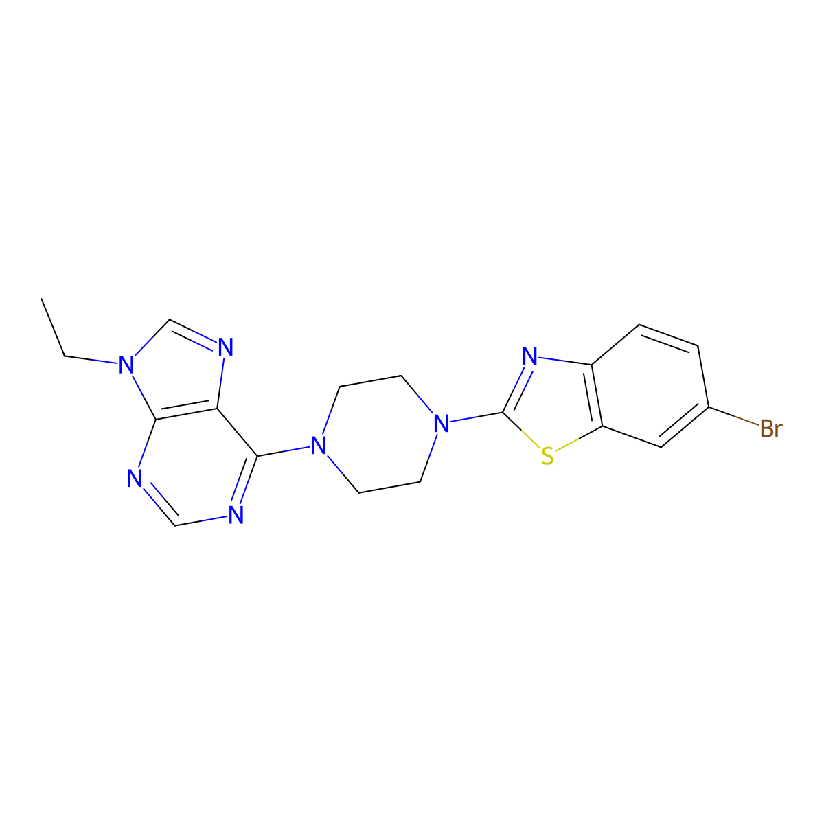6-[4-(6-bromo-1,3-benzothiazol-2-yl)piperazin-1-yl]-9-ethyl-9H-purine molecular structure, CAS 2640835-78-3