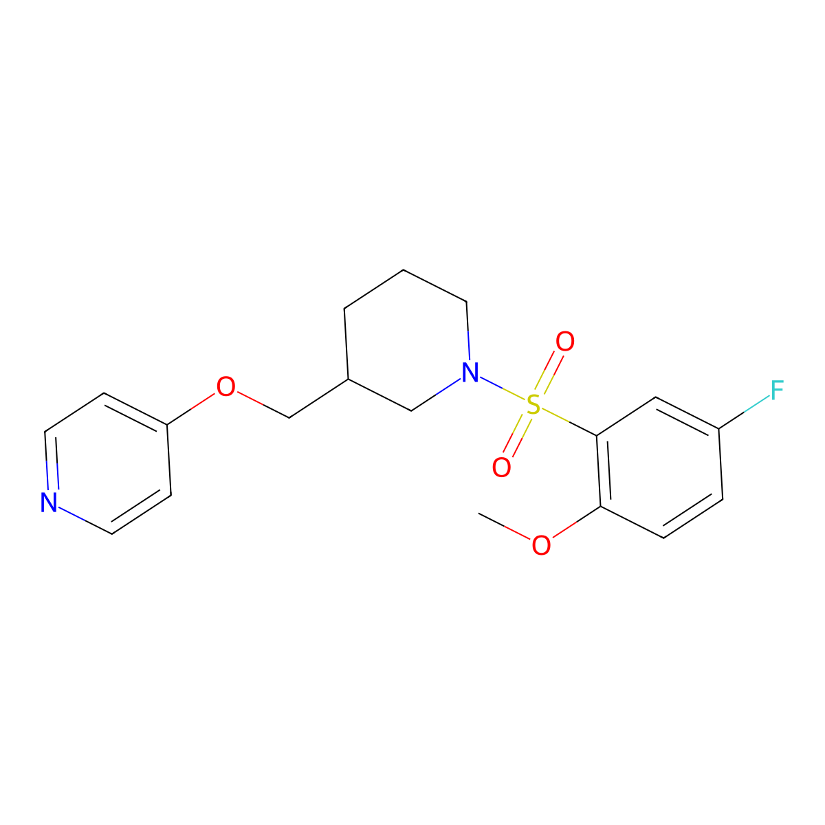 4-{[1-(5-Fluoro-2-methoxybenzenesulfonyl)piperidin-3-yl]methoxy}pyridine molecular structure, CAS 2640835-86-3