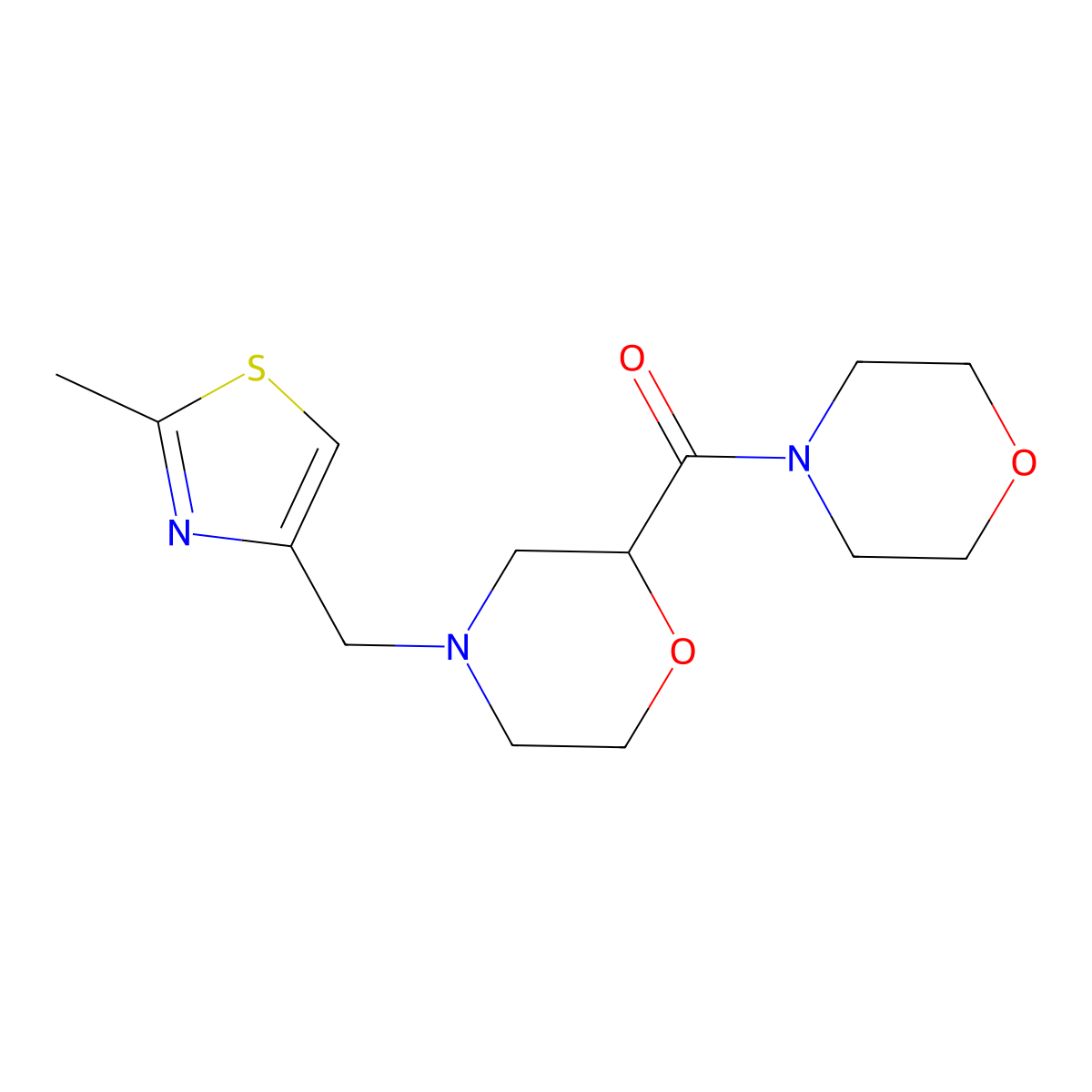 4-[(2-Methyl-1,3-thiazol-4-yl)methyl]-2-(morpholine-4-carbonyl)morpholine molecular structure, CAS 2640835-90-9