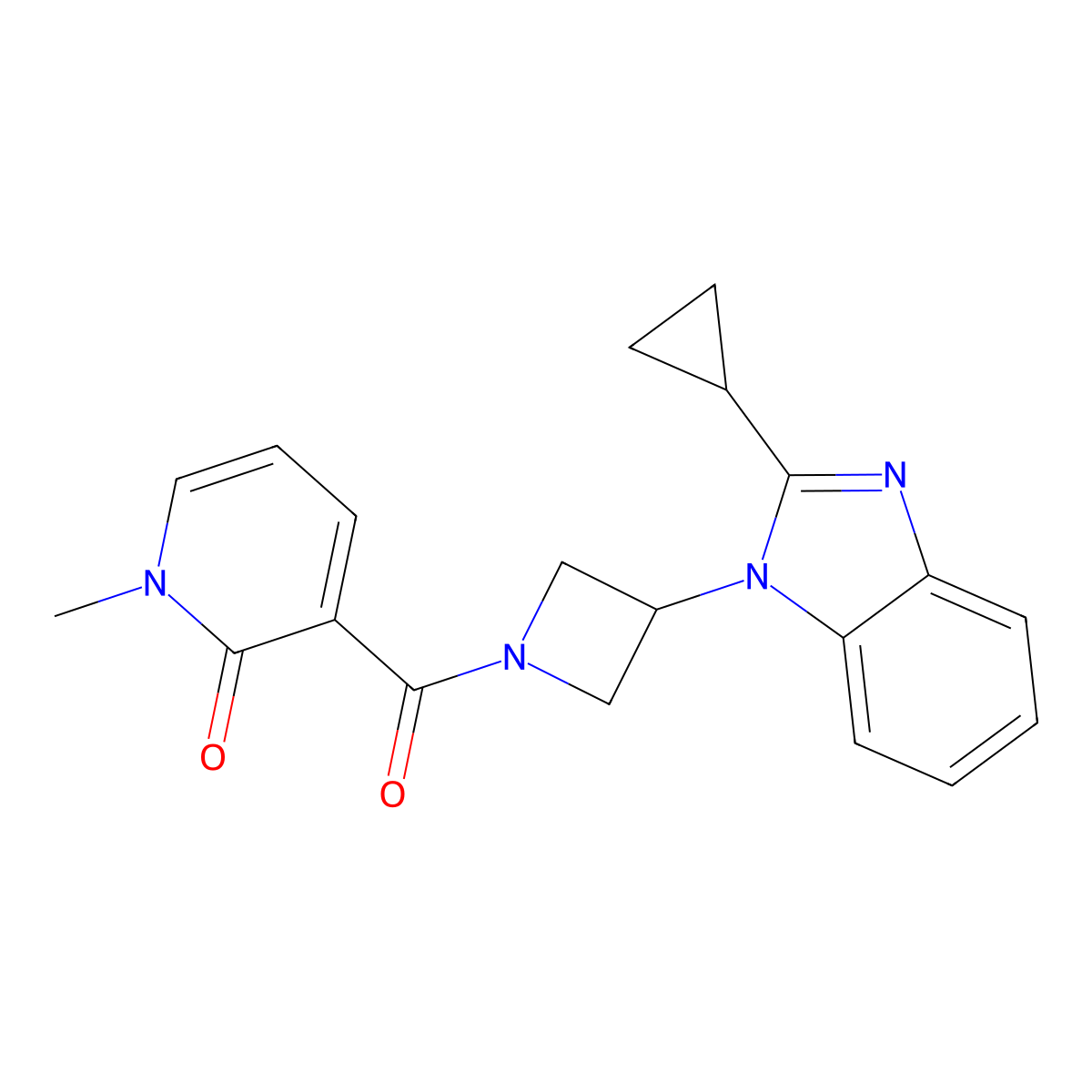 3-[3-(2-cyclopropyl-1H-1,3-benzodiazol-1-yl)azetidine-1-carbonyl]-1-methyl-1,2-dihydropyridin-2-one molecular structure, CAS 2640835-95-4
