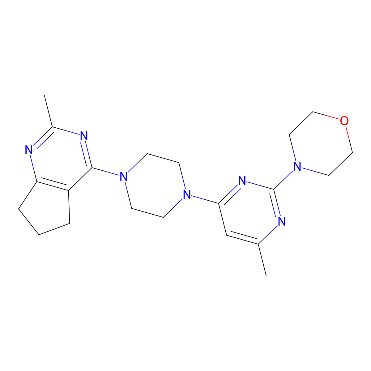 4-[4-methyl-6-(4-{2-methyl-5H,6H,7H-cyclopenta[d]pyrimidin-4-yl}piperazin-1-yl)pyrimidin-2-yl]morpholine molecular structure, CAS 2640836-00-4