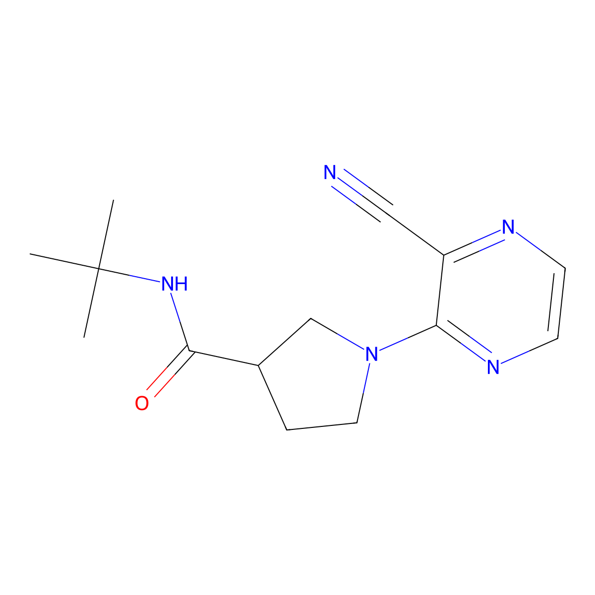 N-tert-butyl-1-(3-cyanopyrazin-2-yl)pyrrolidine-3-carboxamide molecular structure, CAS 2640836-04-8