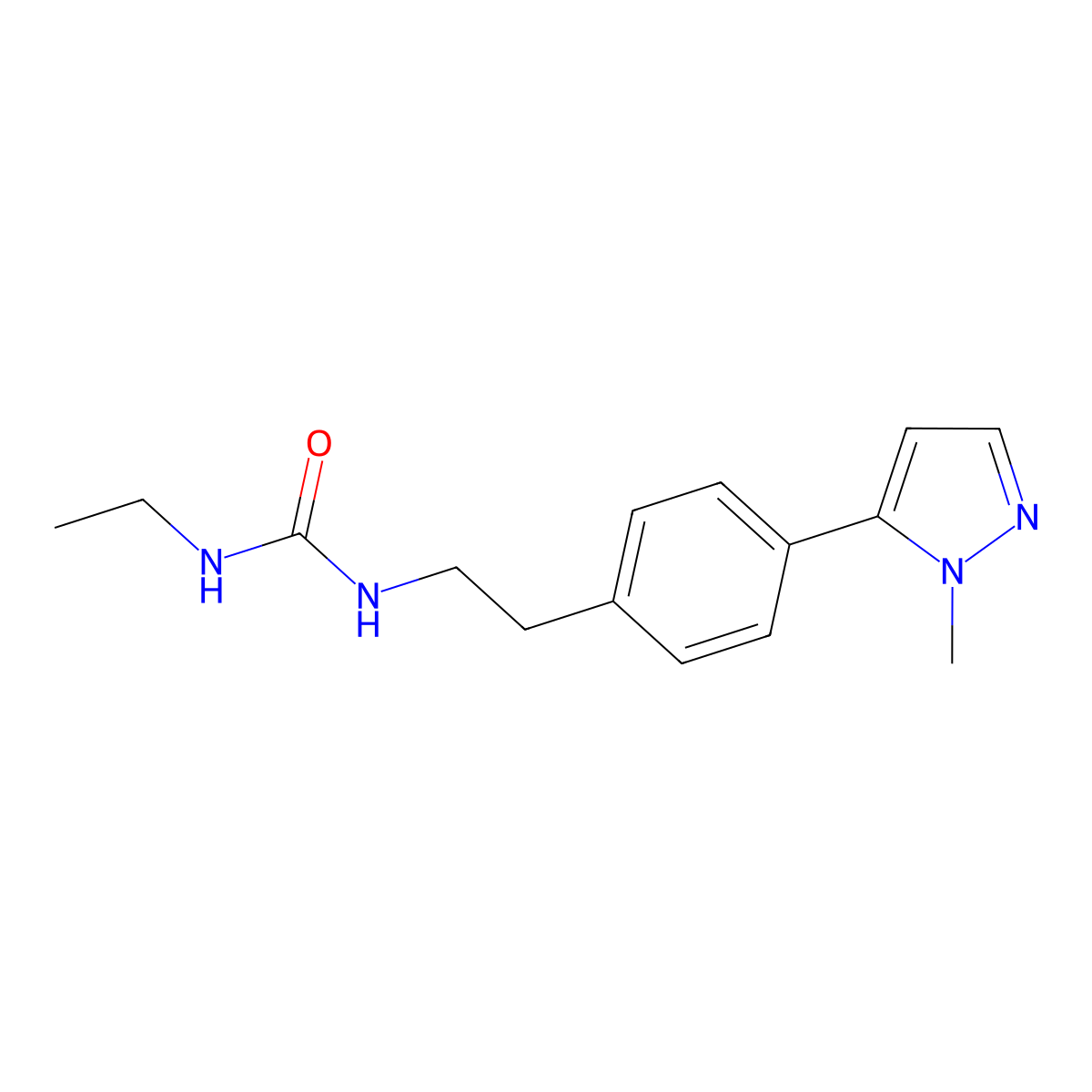3-ethyl-1-{2-[4-(1-methyl-1H-pyrazol-5-yl)phenyl]ethyl}urea molecular structure, CAS 2640836-05-9