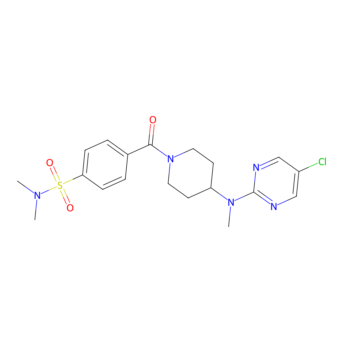 4-{4-[(5-chloropyrimidin-2-yl)(methyl)amino]piperidine-1-carbonyl}-N,N-dimethylbenzene-1-sulfonamide molecular structure, CAS 2640836-07-1